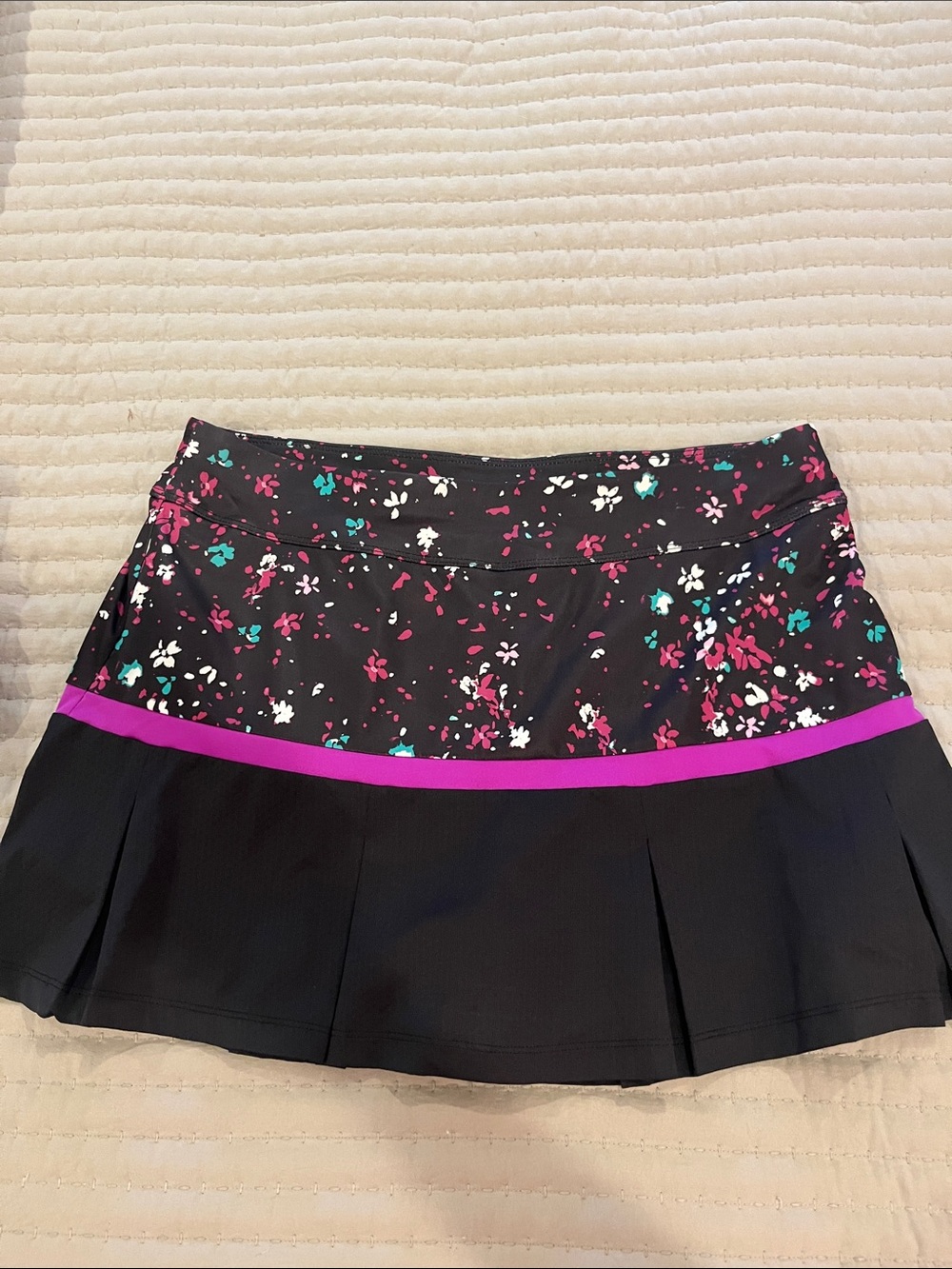 Black Floral Athletic Skort with Purple tri